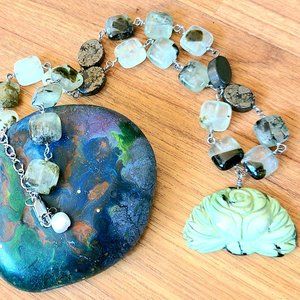 Vintage Jadeite Light Green Stone - Pendant Necklace- 20" Long